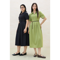 独束 大码女装简约垂感V翻领连衣裙2025夏装新款优雅气质通勤裙子 气质黑 L （尺码：2）