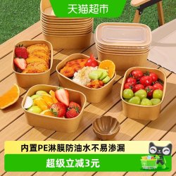 特美居 一次性牛皮纸餐盒露营野餐水果外卖打包便当盒750ml*10套