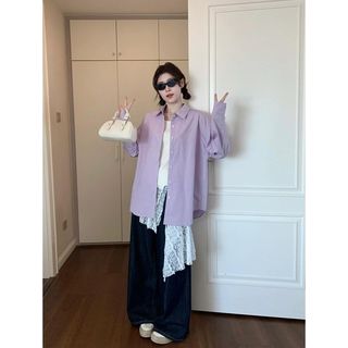 AOSER 纯棉 浅紫色 长袖衬衫