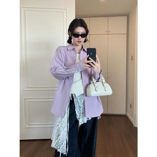 AOSER 纯棉 浅紫色 长袖衬衫