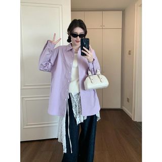 AOSER 纯棉 浅紫色 长袖衬衫