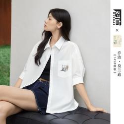 DUIBAI 绣花短袖衬衫女2026夏装设计感宽松休闲衬衣