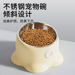 萌嘟星宠 猫碗猫粮碗狗碗食盆猫咪饭碗大口径水碗斜口碗章鱼不锈钢宠物碗