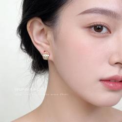 半日逅屿 原创清新甜美手工彩绘银针微镶锆石蛋糕小耳钉可爱新款耳饰女 7436原创版权蛋糕耳钉