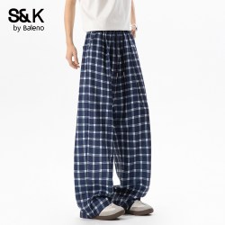 班尼路 SK美式格子松弛感休闲裤秋季复古垂感系绳慵懒阔腿运动裤YS