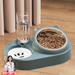 MMFLF猫碗双碗猫咪饭碗猫盆自动饮水猫食盆狗狗食盆不锈钢宠物用品大全 优雅灰蓝