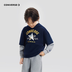 匡威 儿童装男童卫衣2026春季新款假两件纯棉上衣时尚休闲连帽卫衣 藏青蓝 160 /76
