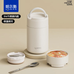HAERS 食光焖烧杯316不锈钢保温杯便携保温饭盒上班带饭食物罐学生粥桶620ml+316不锈钢+折叠勺