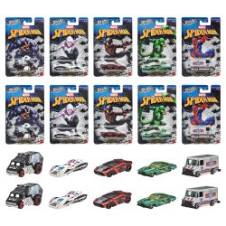 Hot Wheels 娱乐主题分类 - 蜘蛛侠骑在玩具迷你车上,10 件装,盒装出售,适合 3 岁以上儿童,多种GDG83-987L