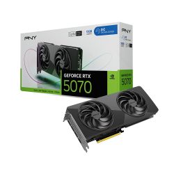 PNY NVIDIA GeForce RTX™ 5070 超薄双风扇,双插槽 OC 显卡(12GB GDDR7,SFF就绪,192 位,提升速度:2587 MHz,PCIe® 5.0,HDMI®/DP 2.1,NVIDIA Bl。 ackwell 拱门 itecture, DLSS 4.5)