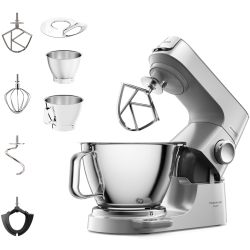 Kenwood 凯伍德 Titanium Chef Baker KVC85.004SI 立式搅拌机，带集成秤，包括 3 件套糕点套装，5 升和 3.5 升搅拌碗，无级调速，1200 瓦，银色