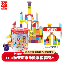 Hape E8488 双面字母数字积木 100颗粒 桶装