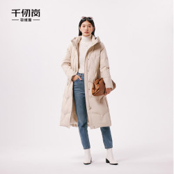 千仞岗 女士连帽过膝长款羽绒服 灵动灰 XS(155)
