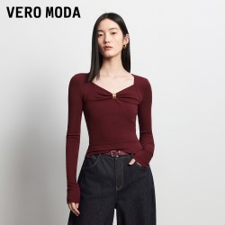 VERO MODA 针织衫女2026秋季新款胸针钻石领长袖上衣社交时尚百搭