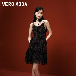 VERO MODA 连衣裙女2026夏季新款荷叶边系带印花碎花吊带裙气质