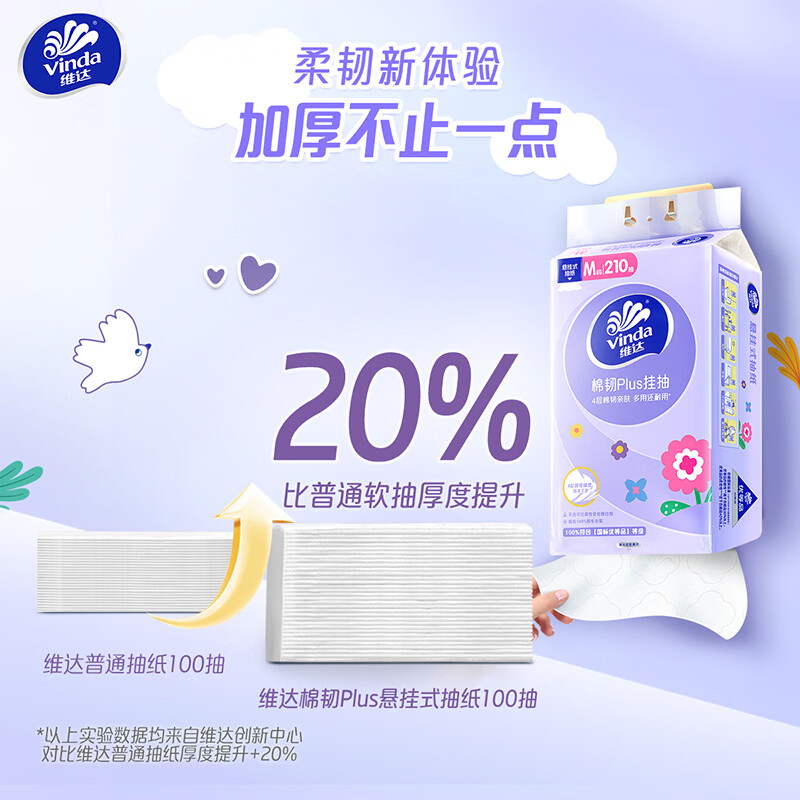 维达 棉韧悬挂式抽纸 4层210抽*20提