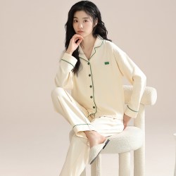 佰丝娜 睡衣女纯棉春秋冬季100%棉长袖裤大码家居服套装可外穿
