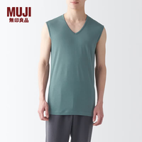 無印良品 MUJI 男式 莱赛尔 无袖 V领T恤 男士t恤打底衫男款 FA19ZC4S 烟熏绿色 S 165/88A