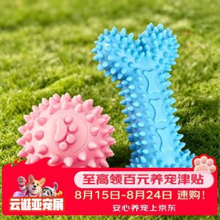 亚禾 宠物狗玩具磨牙2件套耐咬小型犬幼犬用品tpr骨头棒发声球逗狗套装
