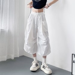 蜜略 白色不透冰丝速干短裤女夏季大码胖mm显瘦遮肉登山运动工装七分裤