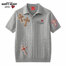 CHARLES JANG'S HAPPY HEART 老钱风十字架POLO衫短袖男女夏季新款潮流潮牌翻领t恤