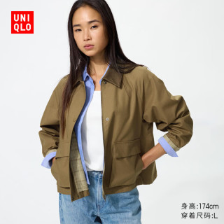 优衣库 休闲短茄克女装男装/巴恩风外套夹克484664 483807/33卡其色 S