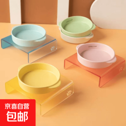京喜 韩国Bridge同款平底锅陶瓷双耳碗防打翻不黑下巴猫狗食 磨砂蓝双耳碗
