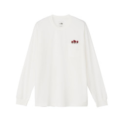 The North Face 北面长袖剪裁和缝制 T 恤长袖闪光干花标志 T 恤中性成人, 白色(米白色)