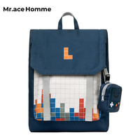Mr.ace Homme 双肩包女韩版百搭书包大容量电脑包旅行背包男 白拼黛蓝色