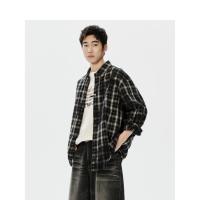 TEENIE WEENIE 小熊男装格纹肌理时尚宽松贴袋刺绣长袖衬衫2026夏男式衬衫