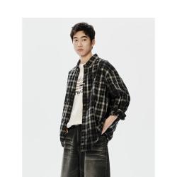 TEENIE WEENIE 小熊男装格纹肌理时尚宽松贴袋刺绣长袖衬衫2026夏男式衬衫