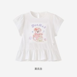 英氏 宝宝衣服女童短袖t恤柔软透气圆领上衣
