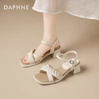 DAPHNE达芙妮 法式露趾高跟凉鞋 米色 38码