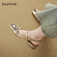 DAPHNE达芙妮 舒适低跟一字带皮凉鞋 金色 37码