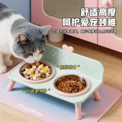 贝初众 猫碗不锈钢碗猫粮碗猫咪护颈高脚碗狗碗猫咪水碗宠物碗狗狗饭盆 爱心双碗
