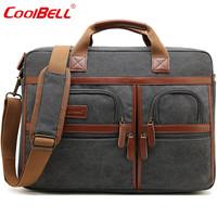 coolbell COOL BELL男士商务多功能手提文件包单肩公文包防水尼龙布电脑包 帆布深灰5003 17寸