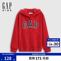 Gap 早秋贴布绣logo宽松拉链连帽卫衣 红色