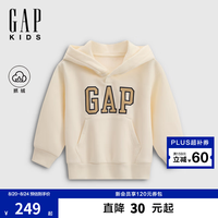 Gap Logo胶印抓绒套头连帽衫儿童装卫衣象牙白