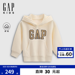 Gap Logo胶印抓绒套头连帽衫儿童装卫衣象牙白