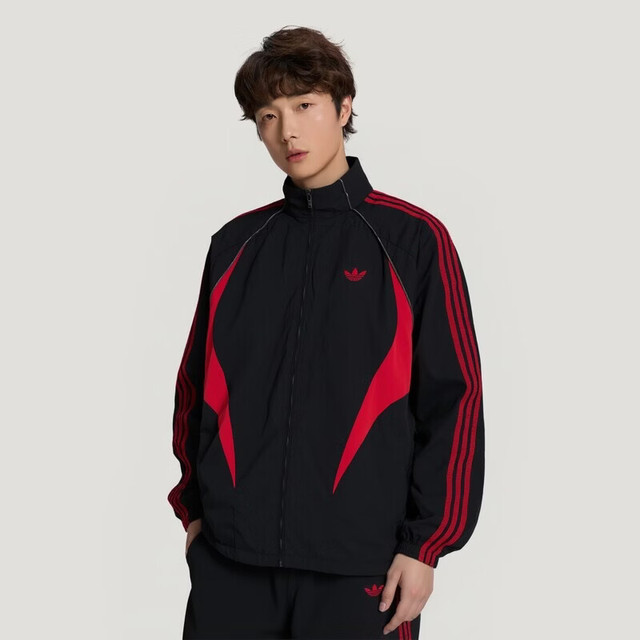 adidas 三叶草街头风撞色宽松运动夹克 KX0819
