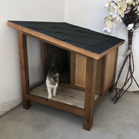 图南 桃木材质户外猫屋狗窝 四季适用防水保暖流浪猫产房狗屋别墅 长84×宽72×高70厘米