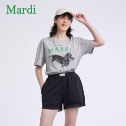 玛尔帝 官方正品纯棉t恤经典腊肠狗字母时尚短袖修身显瘦圆领上衣女