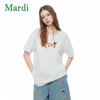 玛尔帝 卡通小狗印花短袖T恤女纯棉宽松显瘦上衣潮流款亮雨灰少女
