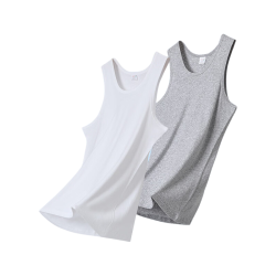 Hodo 男士纯棉修身背心 白色+麻灰 2XL 2件装