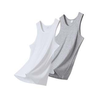 Hodo 男士纯棉修身背心 白色+麻灰 2XL 2件装