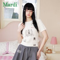 玛尔帝 白色短袖T恤女手绘印花显瘦舒适休闲上衣休闲风日常舒适可爱
