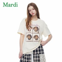 玛尔帝 狗狗印花短袖T恤女宽松圆领上衣夏季可爱趣味休闲风日常舒适