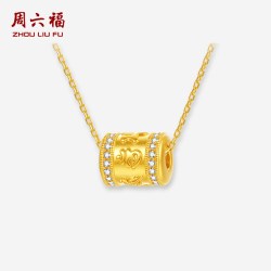 周六福 黄金镶嵌钻石吊坠女款5d硬金六字真言吊坠送女士送节日礼物