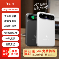 钉钉 A1 Pro智能AI录音笔同声传译转文字录音卡分析总结会议纪要记录设备  皓月银
