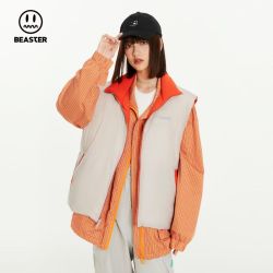 BEASTER 潮流 情侣羽绒马甲 宽松双面穿面包服
